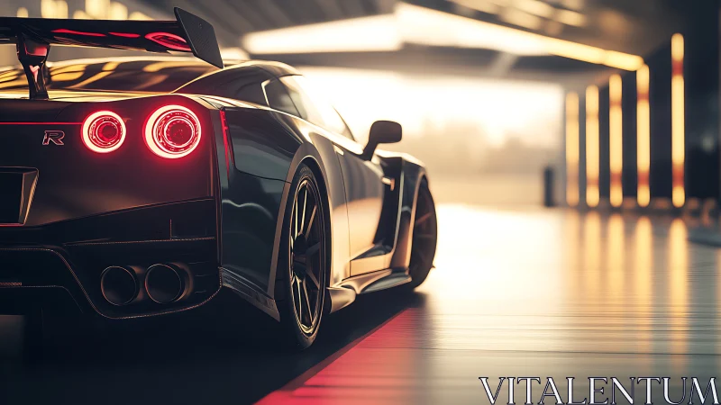 Sports car rear view shows detailed lighting and reflections