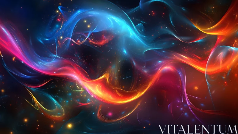 Chromatic plasma ribbons swirl through deep cosmic void