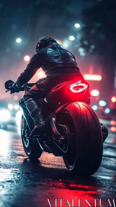 Neon-lit sport bike waits in the rain for a midnight sprint
