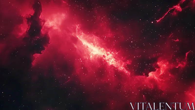 Crimson cosmic nebula glowing softly across the night sky.