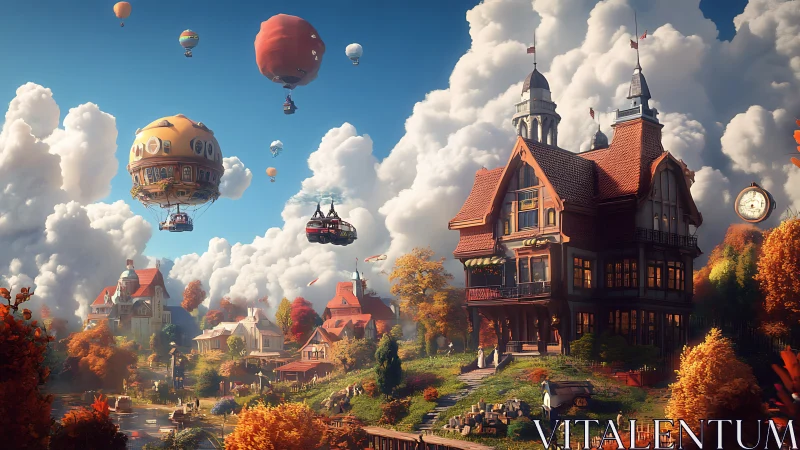 Whimsical autumn village welcomes dreamy airship travelers