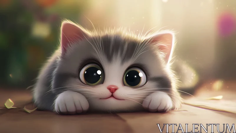 Fluffy White Kitten with Oversized Green Eyes.