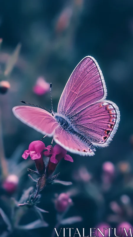 Soft pink butterfly rests gently on a quiet garden flower