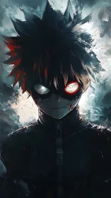 Stormlit vigil of a masked antihero in quiet resolve.