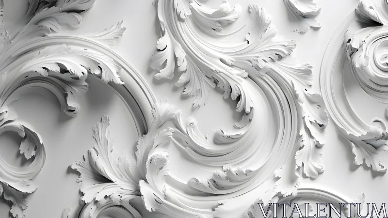 Ornate White Baroque Plaster Relief With Elegant Swirling Patterns.