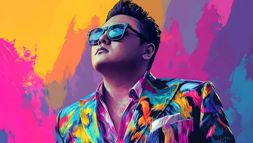 Bold portrait of confident man in vibrant painted colors.