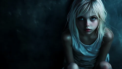 Haunting blue portrait captures a lonely child in shadow