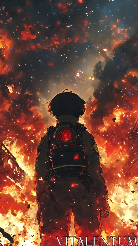 Lone space-suited wanderer under a blazing cosmic sky.