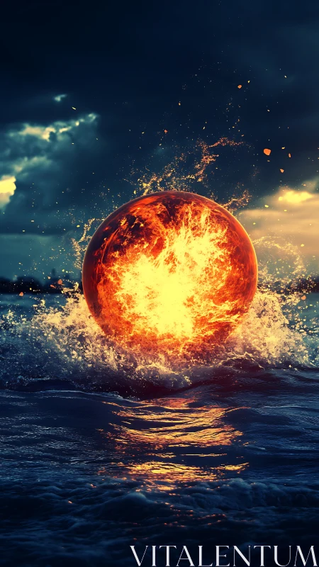Massive flaming sphere erupts from turbulent ocean waters