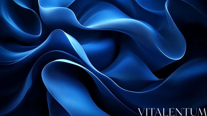 Undulating blue fabric waves form a luminous abstract field