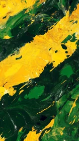 Bold green and yellow abstract diagonal oil strokes.