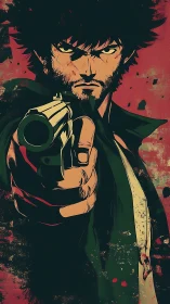 Gritty gunslinger portrait in gritty graphic novel style.