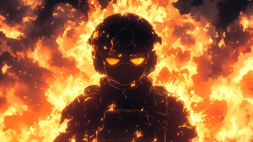Armored Figure Engulfed in Flames and Fire.