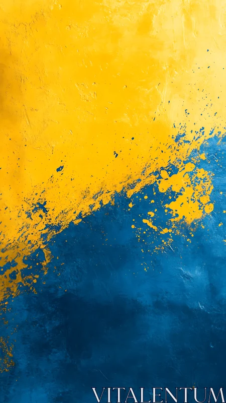 Bold yellow and blue abstract paint splash gradient wall.