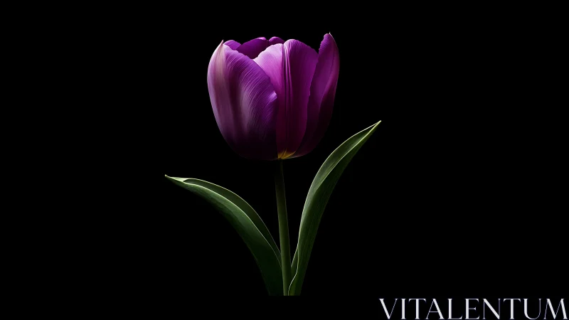 Purple Tulip's Velvet Solitude Against Darkness.