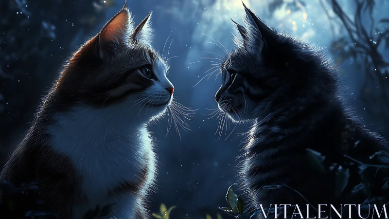 Two Felines Share a Midnight Conversation Under Starlit Skies