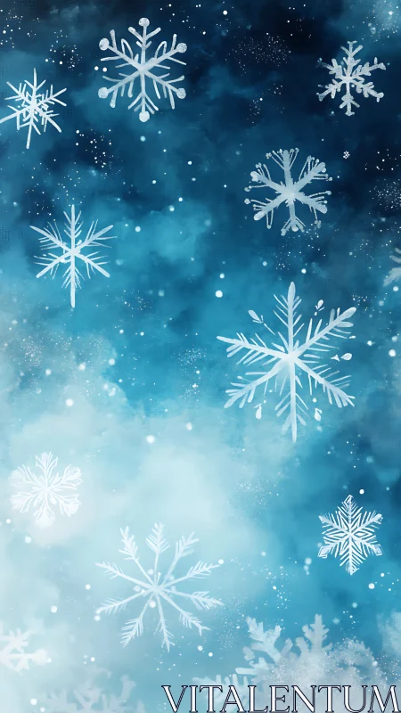 Delicate snowflakes drift across a dreamy winter sky