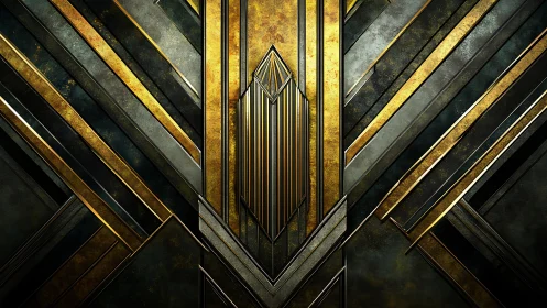 Geometric gold and steel Art Deco abstract wall design.
