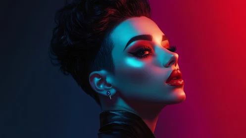 Neon lit portrait celebrates bold beauty and confident style