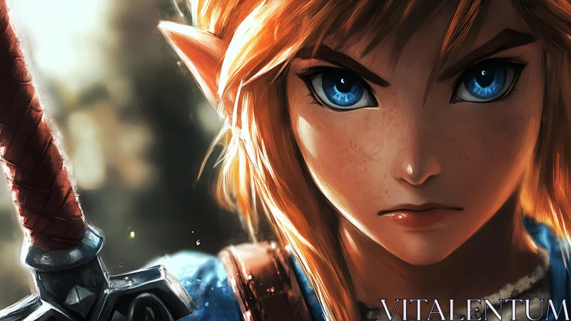 Intense blue eyed elf warrior in dramatic close portrait.