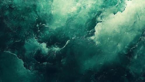 Abstract Ocean Waves in Deep Teal and Emerald, Modern Digital Art.