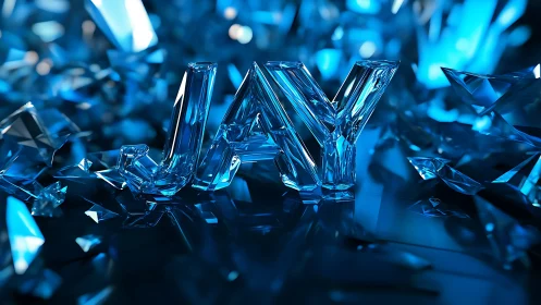 Crystal-blue 3D typography spelling JAY with prismatic depth
