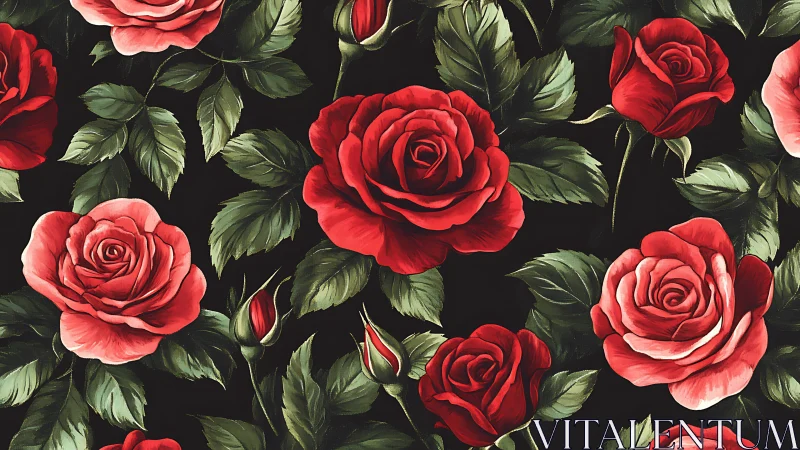 Beautiful Red Roses Dance Against a Dramatic Black Background