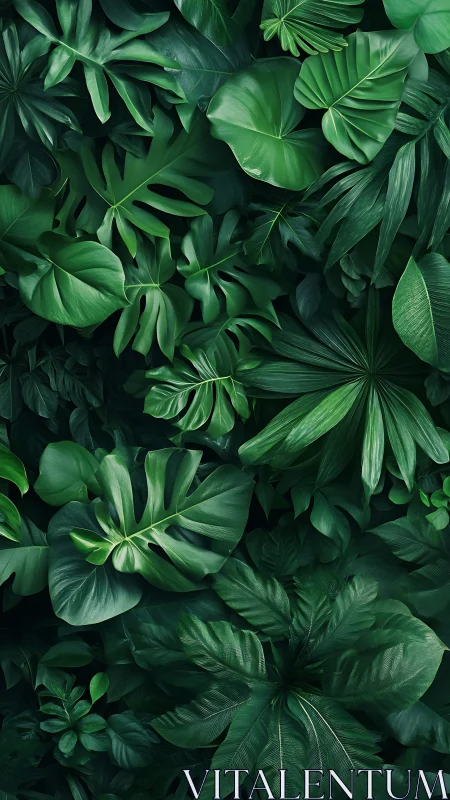 Lush tropical foliage pattern in deep emerald tones.