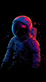 Neon lit astronaut suit rendered against deep black space