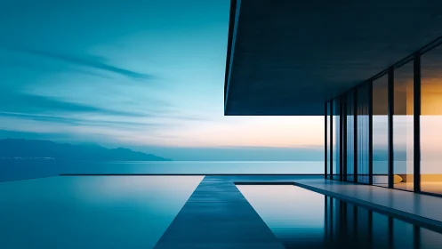 Serene oceanfront retreat with glowing modern infinity pool.