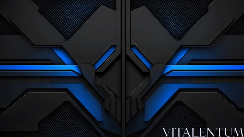 Futuristic geometric tech background with blue neon accents.