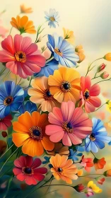 Polychromatic Gerbera and Daisy Botanical Arrangement with Layered Petals