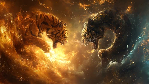 Dragon Confrontation in Cosmic Fire and Light.