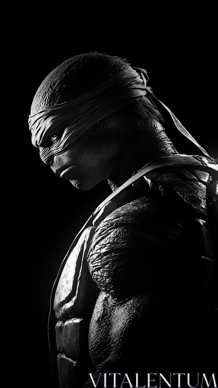 Blindfolded mutant warrior in dramatic rim-lit profile study.