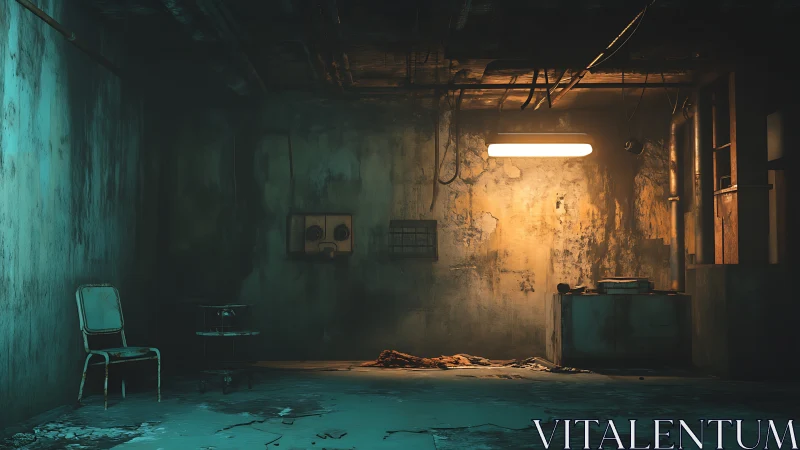 Fluorescent ghostlight over a forgotten industrial basement.