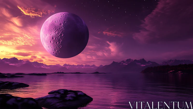 Moonglow drifts above a tranquil violet twilight sea