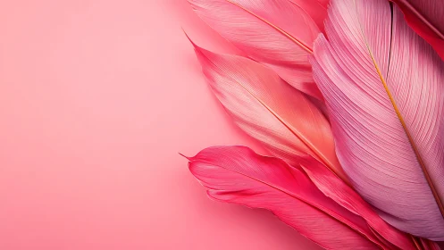 Layered pink feathers form a controlled monochrome composition