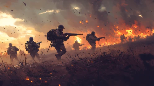 Soldiers charge through inferno in defiant wartime spectacle