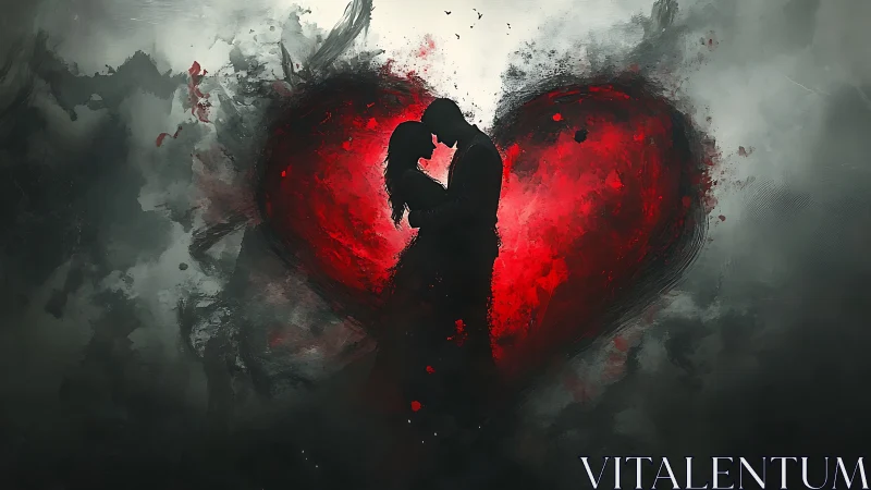 Silhouetted Figure with Heart-Shaped Red Luminescence