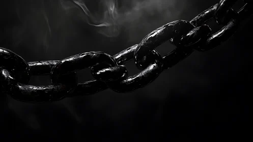 Photorealistic black chain links in dramatic low-key lighting.