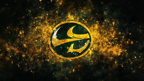 Radial splatter emblem with stylised swoosh insignia center.