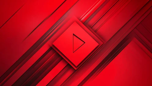 Geometric red play icon in layered diagonal digital abstraction.