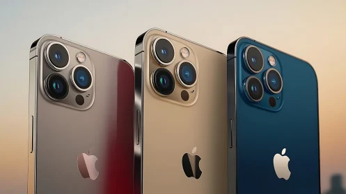 Premium smartphone lineup display across warm gradient backdrop.