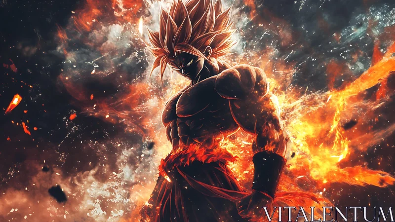 Flaming warrior carves molten light through the storm