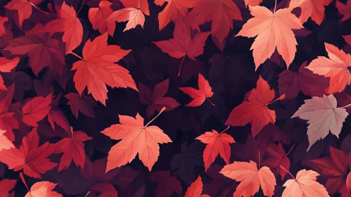 Red maple leaves cover a dark background in repeating pattern