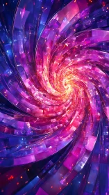 3D chromatic vortex with luminous polygonal ribbon spiral.