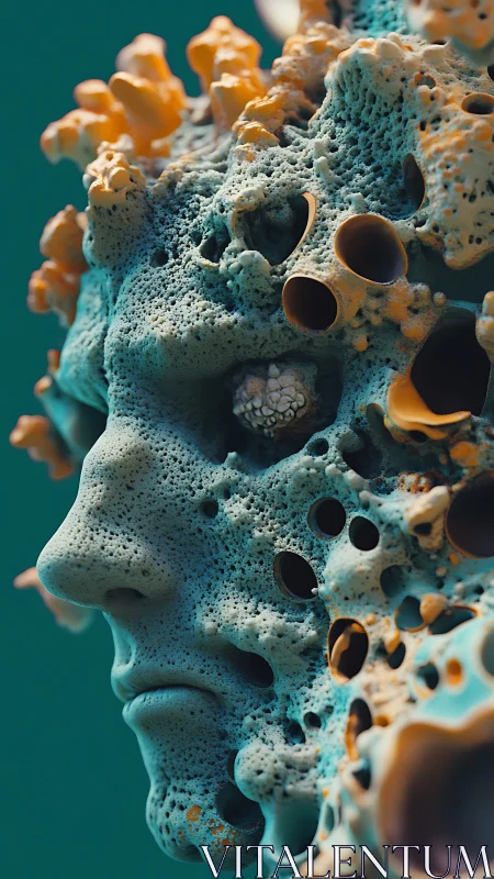 Porous humanoid profile with coral-like surface structures.