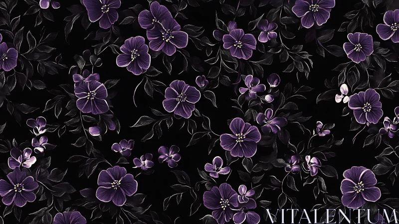 Midnight Blooms: Purple Flowers Against the Darkness.