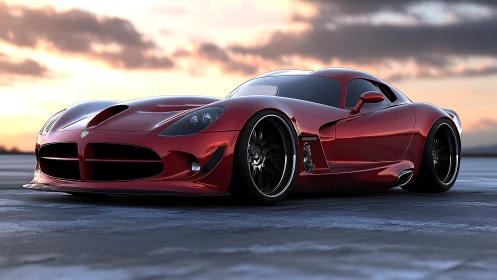 Red sports coupe rendered in low-angle exterior view