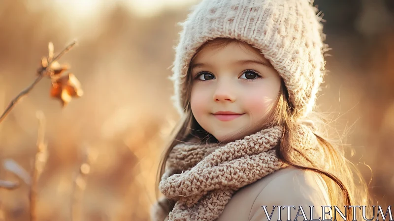 Young girl in autumn knits and beanie portrait.
